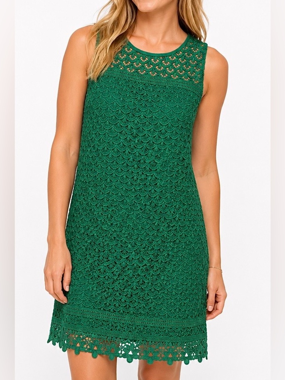 LOFT Kelly Green Cutwork Lace Shift Dress 2 T Sleeveless Cocktail Wedding Guest